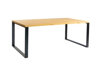 Industrieel eiken eettafel Leroy leasen met zwarte poten