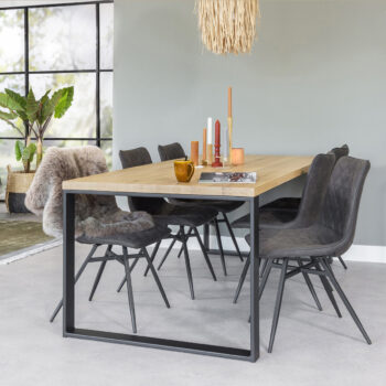 Velvet stoelen en eiken eettafel Leroy betalen per maand