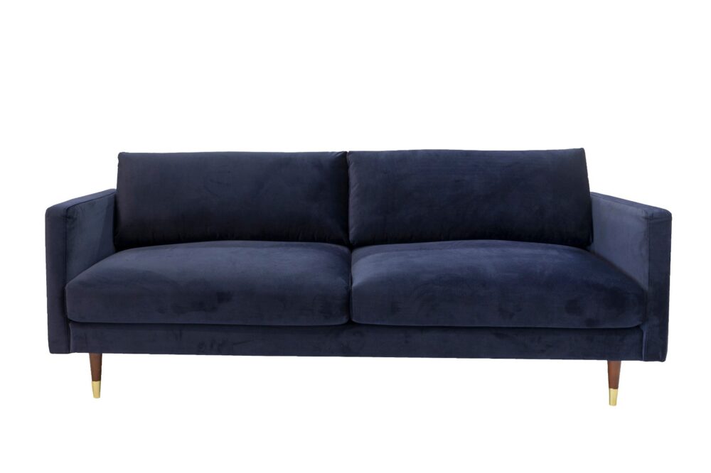 Bank Correa Vooraanzicht blauwe velvet bekleding leasen per maand
