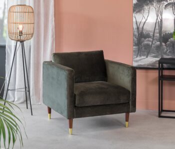 Fauteuil Correa Velvet groene stoel gouden poten lease