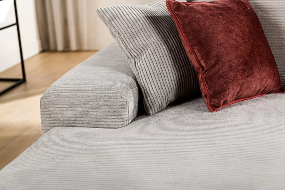 Ribcord bank Barlow met rood kussen grijs