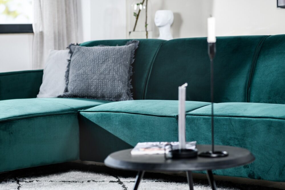 Zeer luxe stof van hoekbank peterson velvet look groen