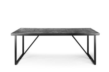 Eettafel Yannis vooraanzicht foto met visgraat en poedercoat zwart volledig industrieel
