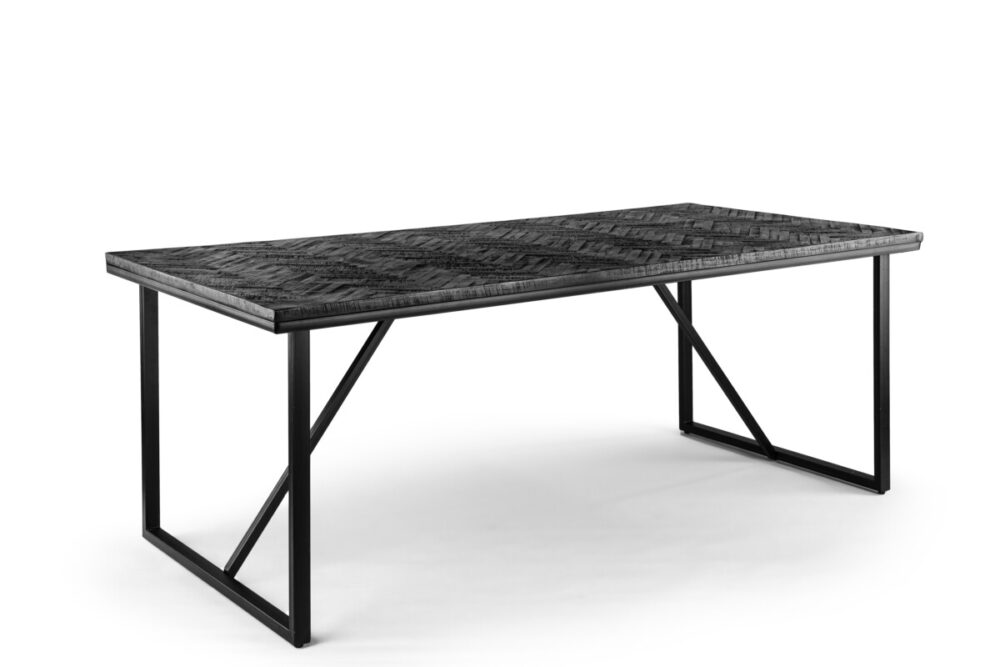 Eettafel Yannis teakhout leasen visgraat zwart