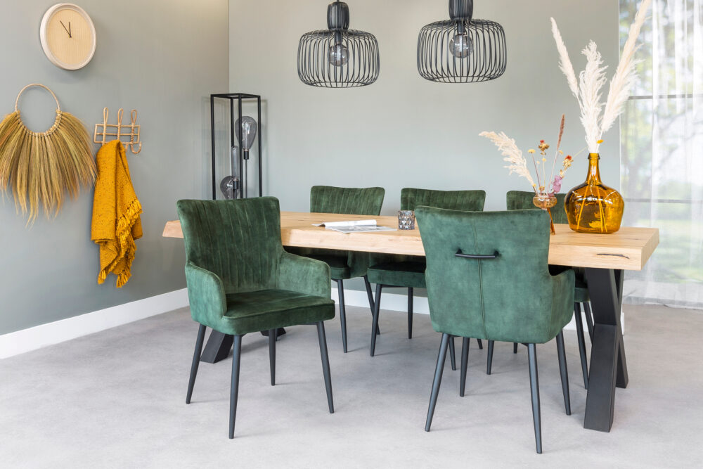Lease Eetkamerstoel Amalia met velvet groene bekleding