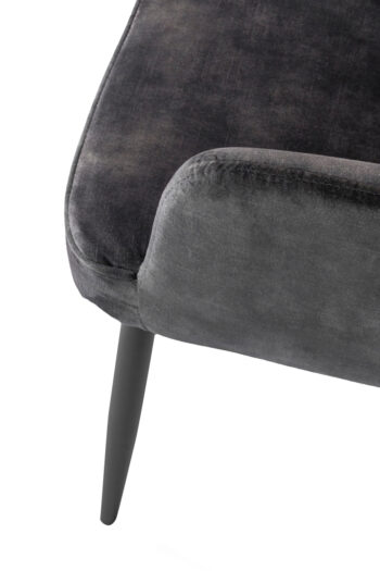 Eetkamerstoel Amalia Lease Zij Close up foto van velvet bekleding antraciet en zwarte poot