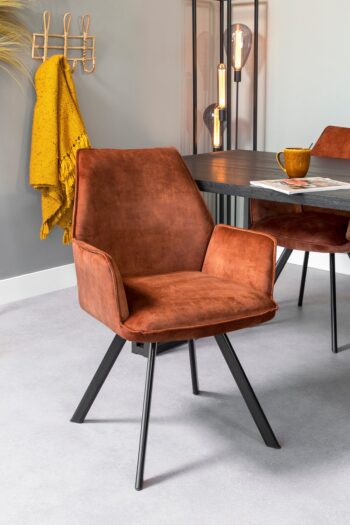 Lease Eetkamerstoel Aronas Koper Velvet Zwarte poten 