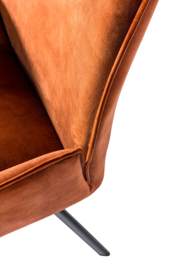 Lease Eetkamerstoel Aronas Close up foto van velvet bekleding in koper kleur