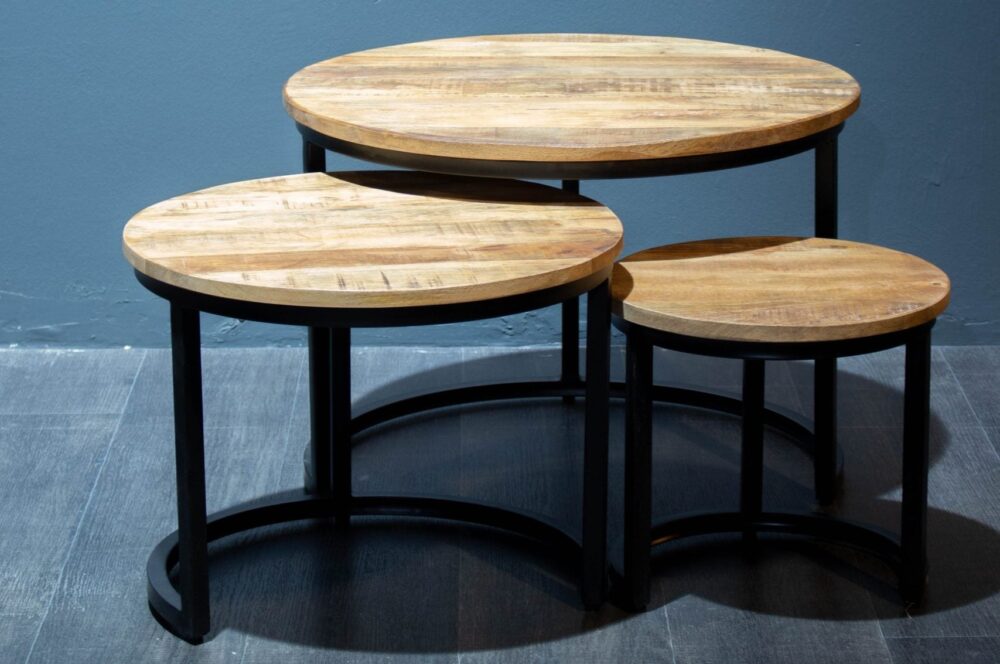 Salontafelset Jeroen set van 3 met mangohouten bladen stoer voor woonkamer