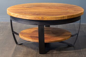 Salontafel John ronde lease salontafel van mangohout met zwarte poten