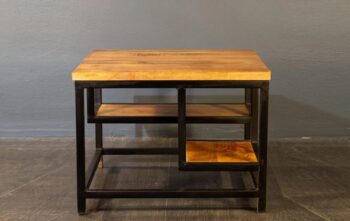 Mangohout stoere salontafel Snider lease met Zwart metalen poten